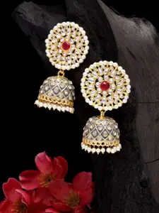 Moedbuille Grey & White Gold-Plated Dome Shaped Jhumkas Earrings