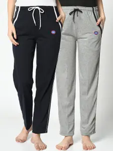 VIMAL JONNEY Women Pack Of 2 Black & Grey Solid Lounge Pants