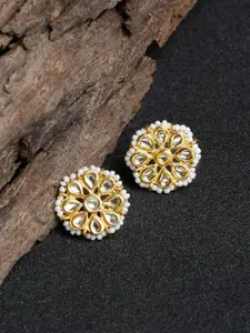 Ruby Raang Gold-Toned & White Floral Studs Earrings