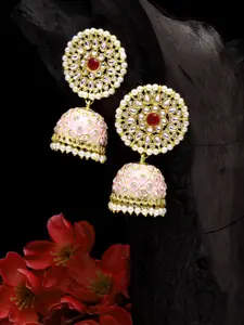 Moedbuille Pink & Gold-Toned Dome Shaped Jhumkas Earrings