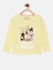 3PIN Girls Yellow Printed T-shirt