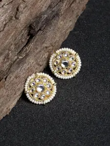 Ruby Raang Gold-Plated & Off White Kundan Chandbalis Earrings