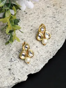 Ruby Raang Gold-Toned & Off White Teardrop Shaped Studs Earrings