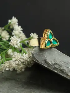 Ruby Raang Gold-Toned & Turquoise Blue Kundan-Studded Artificial Handcrafted Finger Ring