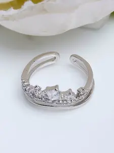 Shining Diva Fashion Platinum-Plated Silver-Toned  White CZ-Studded Adjustable Finger Ring