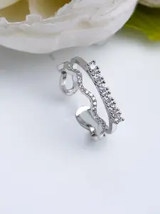 Shining Diva Fashion Platinum-Plated Silver CZ-Studded Finger Ring