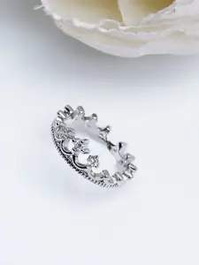 Shining Diva Fashion Silver-Toned  White Platinum-Plated  CZ-Studded Adjustable Finger Ring