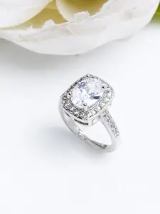Shining Diva Fashion Platinum-Plated Silver-Toned  White Stone-Studded Adjustable Finger Ring