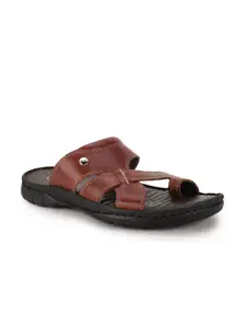 Scholl Men Brown & Black Ethnic Leather Comfort Sandals