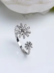 Shining Diva Fashion Platinum-Plated Silver-Toned  White CZ-Studded Adjustable Finger Ring