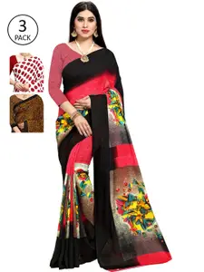 KALINI Set Of 3 Multicoloured Poly Georgette Printed Sarees
