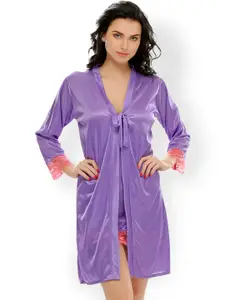 Clovia Purple Chemise Nightdress with Robe NSM294P12XL