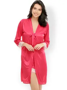 Clovia Pink Chemise Nightdress with Robe NSM294P22XL