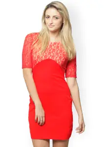 Miss Chase Coral Red Lace Bodycon Dress