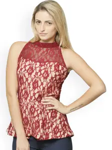 Miss Chase Maroon Lace Peplum Top