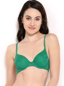Amante Green Lace Lightly Padded Underwired Full Coverage T-Shirt Bra BCFR31