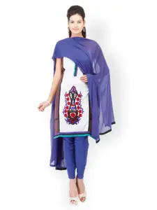 Chhabra 555 White & Blue Cotton Unstitched Dress Material