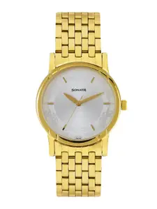 Sonata Men Silver-Toned Dial Watch 77031YM01J