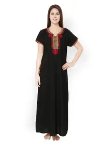 Sand Dune Women Black Embroidered Maxi Nightdress 3925
