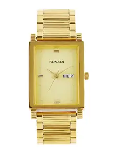 Sonata Men Gold-Toned Dial Watch NF7058YM05A
