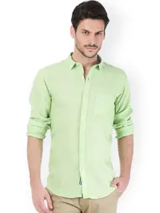 Basics Men Green Linen Slim Fit Casual Shirt