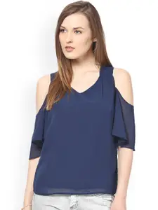 Harpa Navy Top with Cold Shoulder Sleeves