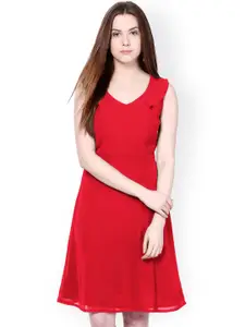 Besiva Women Red Solid Fit & Flare Dress