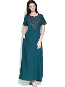 Sand Dune Teal Green Embroidered Maxi Nightdress 3981