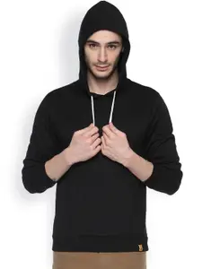 Campus Sutra Black Hooded Sweatshirt