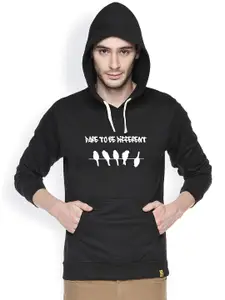Campus Sutra Black Printed Hooded Sweatshirt