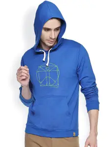 Campus Sutra Blue Hooded Sweatshirt