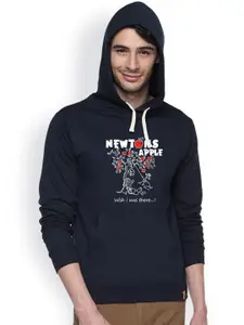 Campus Sutra Navy Printed Hooded Sweatshirt