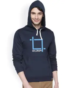 Campus Sutra Navy Printed Hooded Sweatshirt
