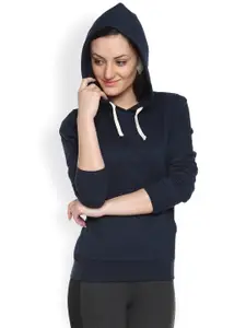 Campus Sutra Navy Hooded Sweatshirt