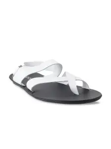 Mochi Men White & Black Leather Sandals