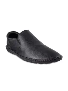 Mochi Men Black Leather Semiformal Shoes