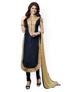 Blissta Blue Embroidered Chanderi Cotton Unstitched Dress Material