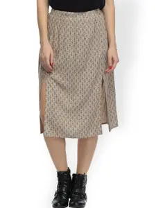 Oxolloxo Beige Printed A-Line Skirt