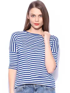 Miss Chase White & Blue Striped Mania Top
