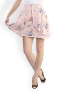 Belle Fille Peach-Coloured Printed Mini-Skirt