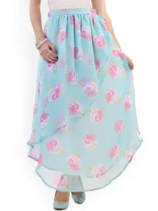 Belle Fille Blue & Pink Printed Maxi Skirt