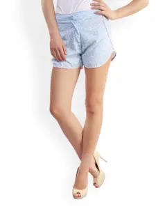 Belle Fille Women Blue & White Printed Shorts