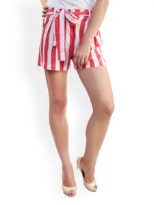 Belle Fille Women Red & White Striped Shorts