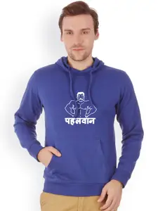 Campus Sutra Men Royal Blue Printed Hooded Sweatshirt