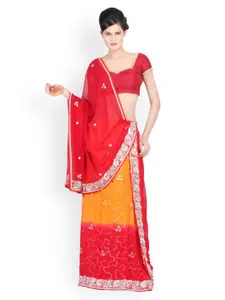 Chhabra 555 Red & Orange Crepe Unstitched Lehenga Choli Material with Dupatta