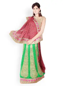 Chhabra 555 Pink & Green Embroidered Georgette Lehenga Saree