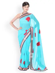 Chhabra 555 Blue Embroidered Chiffon Partywear Saree