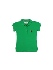 U.S. Polo Assn. Kids Girls Green Solid Pure Cotton T-shirt