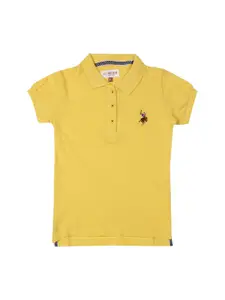 U.S. Polo Assn. Kids Girls Yellow Polo Pure Cotton T-shirt