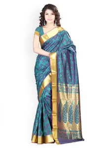 Varkala Silk Sarees Green & Purple Jacquard Art Silk Traditional Saree